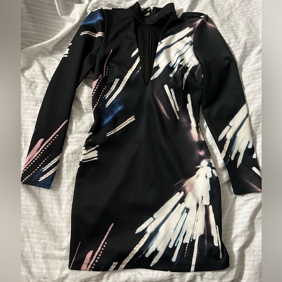 Bebe Dresses & Skirts - NWT Bebe Black Bodycon Plunging V-Kneck Knee-Length Long Sleeve Sexy Dress, Sz L